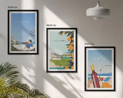 Keretezett képszett hálószobába amalfi, positano és capri mintával