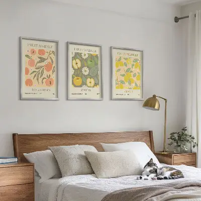 Gyümölcsmintás retró plakát szett keretezett falikép hálószobába