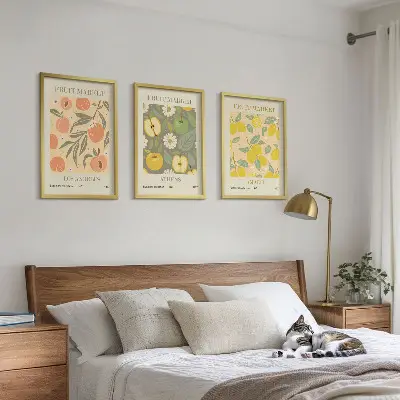 Gyümölcsmintás retró plakát szett keretezett falikép hálószobába