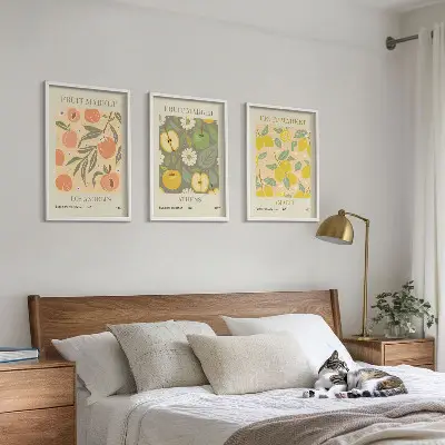 Gyümölcsmintás retró plakát szett keretezett falikép hálószobába