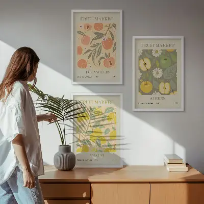 Gyümölcsmintás retró plakát szett keretezett falikép hálószobába
