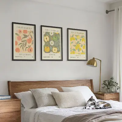 Gyümölcsmintás retró plakát szett keretezett falikép hálószobába