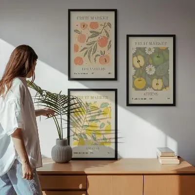 Gyümölcsmintás retró plakát szett keretezett falikép hálószobába