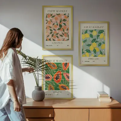 Keretezett képszett hálószobába citrusfélék trópusi retró stílusban
