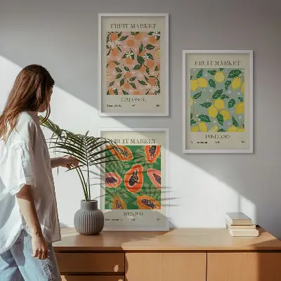 Keretezett képszett hálószobába citrusfélék trópusi retró stílusban