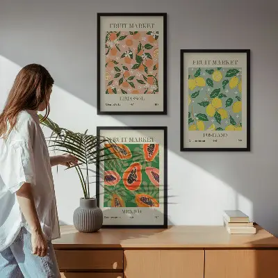 Keretezett képszett hálószobába citrusfélék trópusi retró stílusban