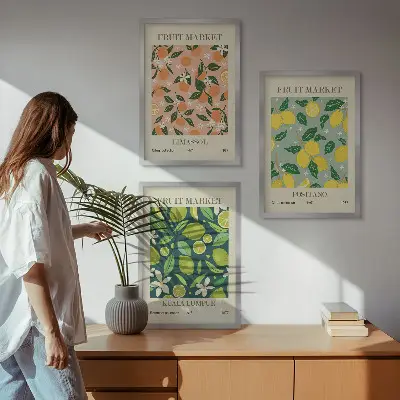 Fali dekoráció képkészlet gyümölcsös és citrusos virágmintákkal