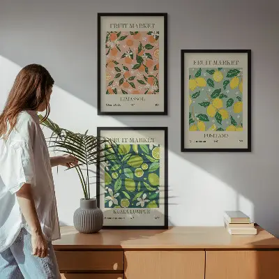 Fali dekoráció képkészlet gyümölcsös és citrusos virágmintákkal