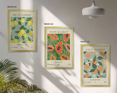 Keretezett képszett hálószobába gyümölcsös plakátok citrom és papaya mintával
