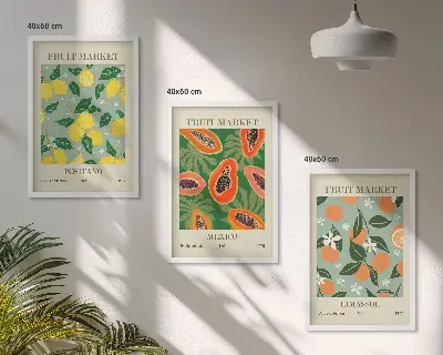 Keretezett képszett hálószobába gyümölcsös plakátok citrom és papaya mintával
