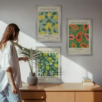 Fali dekorációs képkészlet gyümölcsös citrom és papaya mintákkal