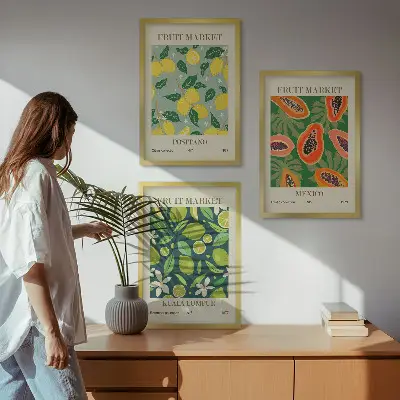 Fali dekorációs képkészlet gyümölcsös citrom és papaya mintákkal