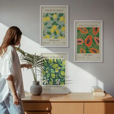 Fali dekorációs képkészlet gyümölcsös citrom és papaya mintákkal