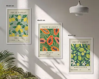 Fali dekorációs képkészlet gyümölcsös citrom és papaya mintákkal