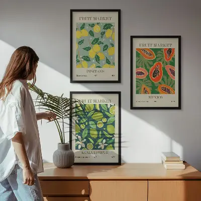 Fali dekorációs képkészlet gyümölcsös citrom és papaya mintákkal
