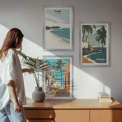 Keretezett képszett hálószobába trópusi strandok és pálmafák mintával