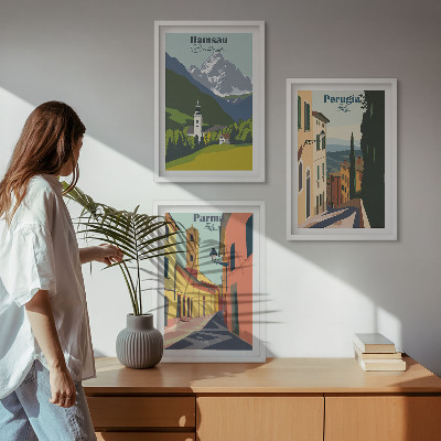 Keretezett kép szett hálószobába Hegyi tájak és Olaszország