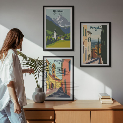 Keretezett kép szett hálószobába Hegyi tájak és Olaszország
