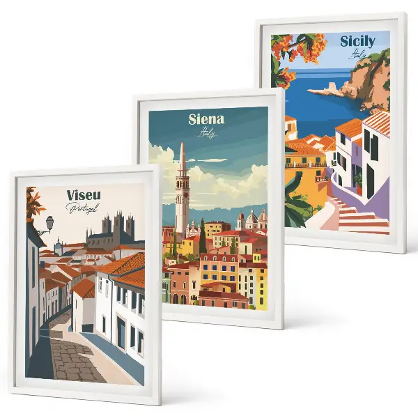 Keretezett képszett hálószobába retro stílusú illusztrációk világvárosokról