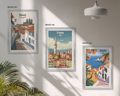 Keretezett kép szett hálószobába Retro illusztrációk világvárosokról