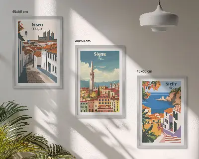 Keretezett képszett hálószobába retro stílusú illusztrációk világvárosokról