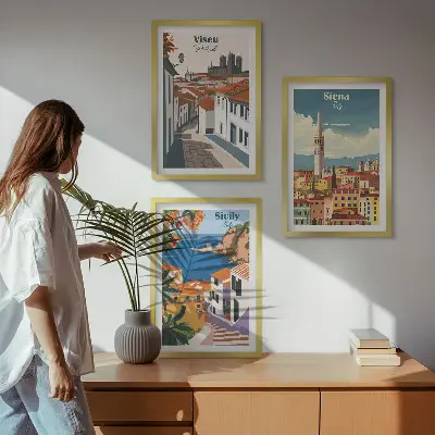 Keretezett képszett hálószobába retro stílusú illusztrációk világvárosokról