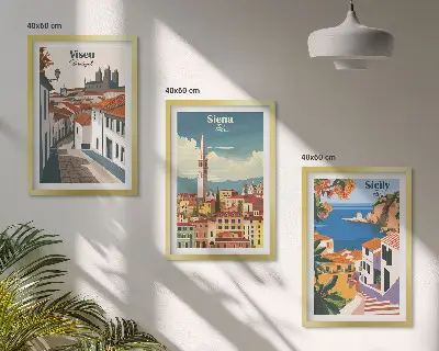 Keretezett képszett hálószobába retro stílusú illusztrációk világvárosokról