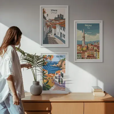 Keretezett képszett hálószobába retro stílusú illusztrációk világvárosokról