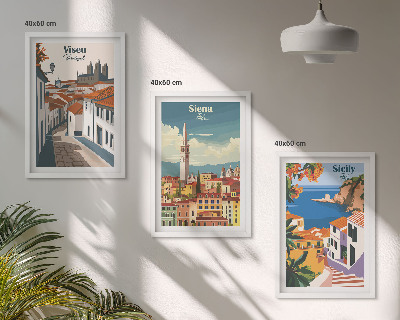Keretezett kép szett hálószobába Retro illusztrációk világvárosokról