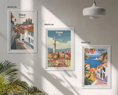 Keretezett képszett hálószobába retro stílusú illusztrációk világvárosokról