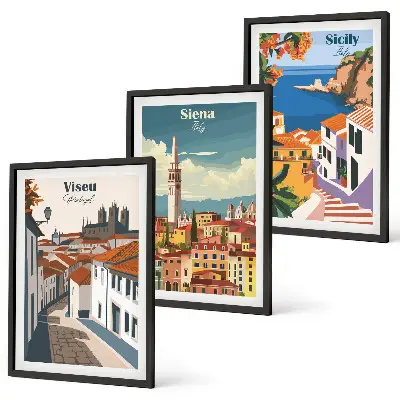 Keretezett képszett hálószobába retro stílusú illusztrációk világvárosokról