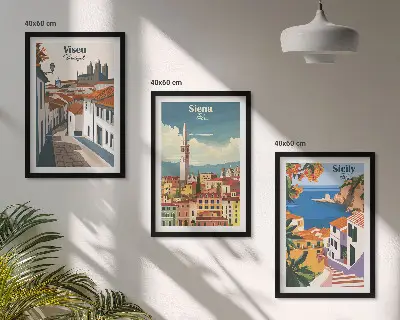 Keretezett képszett hálószobába retro stílusú illusztrációk világvárosokról