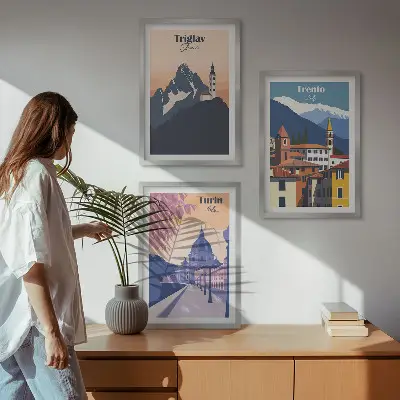 Hegyek építészete retro illusztrációk fali dekoráció kép készlet