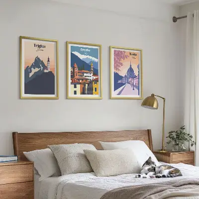 Hegyek építészete retro illusztrációk fali dekoráció kép készlet