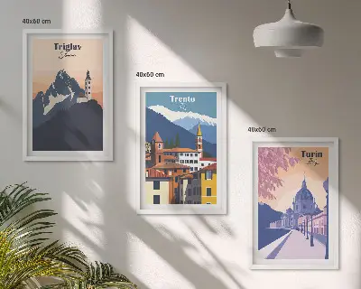 Hegyek építészete retro illusztrációk fali dekoráció kép készlet