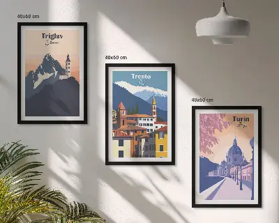 Hegyek építészete retro illusztrációk fali dekoráció kép készlet