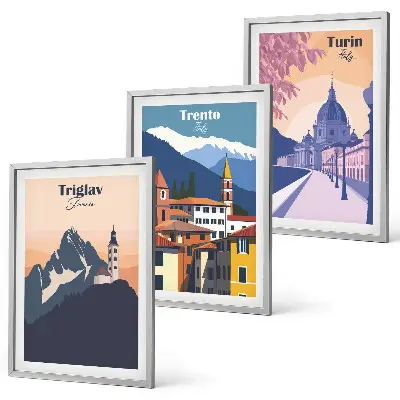 Hegyek építészete retro illusztrációk fali dekoráció kép készlet