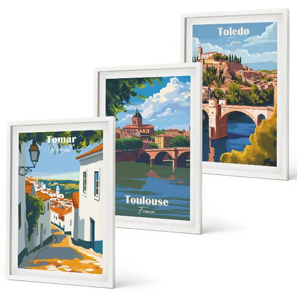 Retro városi grafika keretezett kép szett hálószobába