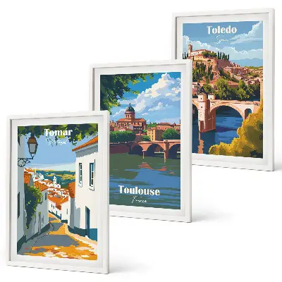 Retro városi grafika keretezett kép szett hálószobába