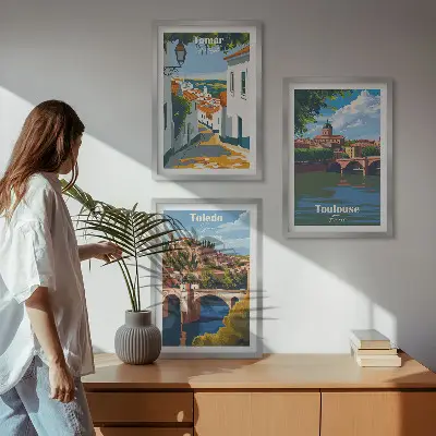 Retro városi grafika keretezett kép szett hálószobába