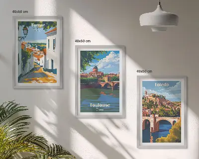 Retro városi grafika keretezett kép szett hálószobába