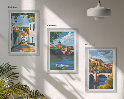 Keretezett kép szett hálószobába Retro városi grafika