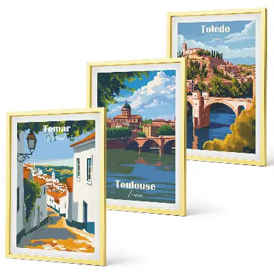 Retro városi grafika keretezett kép szett hálószobába