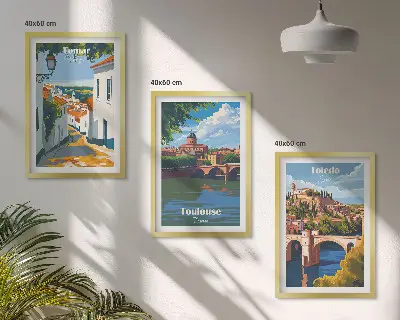 Retro városi grafika keretezett kép szett hálószobába