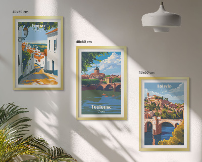 Keretezett kép szett hálószobába Retro városi grafika