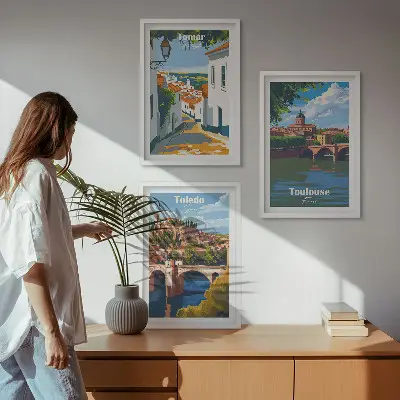 Retro városi grafika keretezett kép szett hálószobába