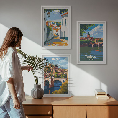 Keretezett kép szett hálószobába Retro városi grafika