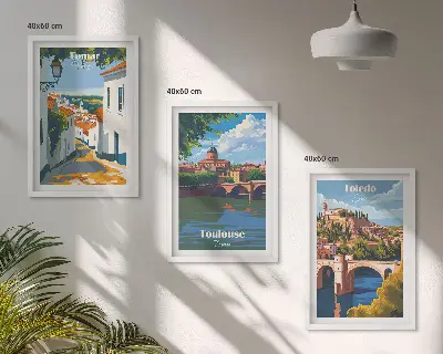Retro városi grafika keretezett kép szett hálószobába