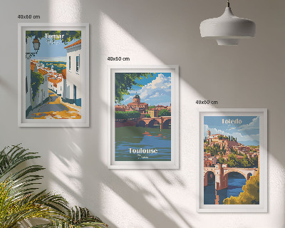 Keretezett kép szett hálószobába Retro városi grafika