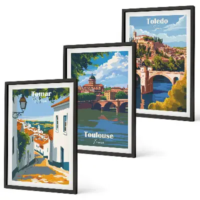 Retro városi grafika keretezett kép szett hálószobába